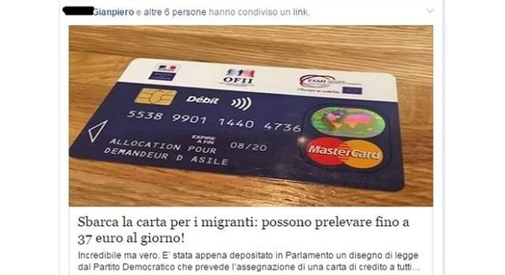 Carta per migranti: si potrà prelevare fino a 37 Euro al giorno