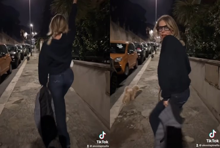 Alessia Marcuzzi si scatena in strada