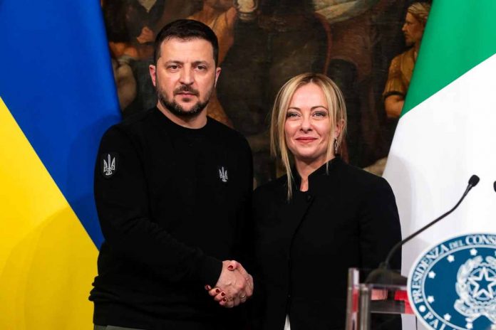 Zelensky al G7 vede Meloni: 