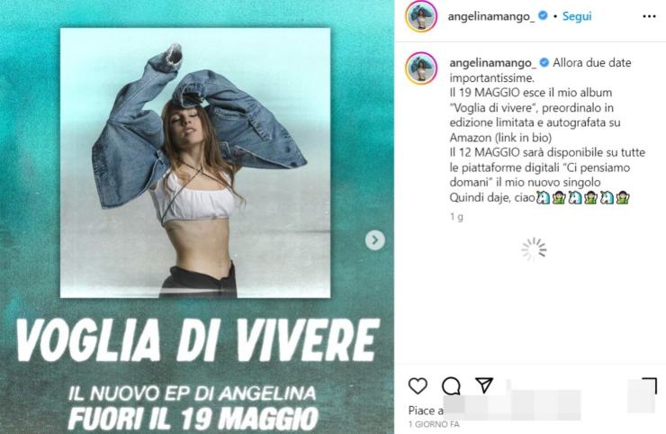 L'annuncio di Angelina Mango