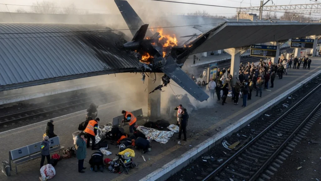 Attacco a Dnipro: il drone russo colpisce la stazione ferroviaria, almeno 13 morti