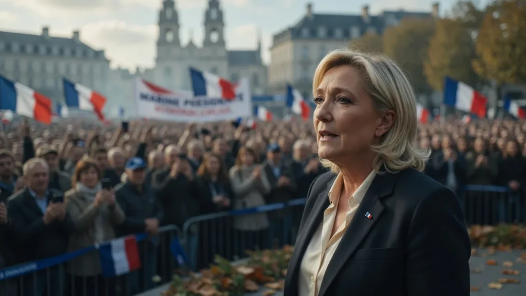 Marine Le Pen lancia la campagna presidenziale mentre la Francia brucia